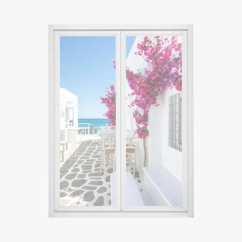 Fensteraufkleber sonnige mediterrane gasse mit bougainvillea