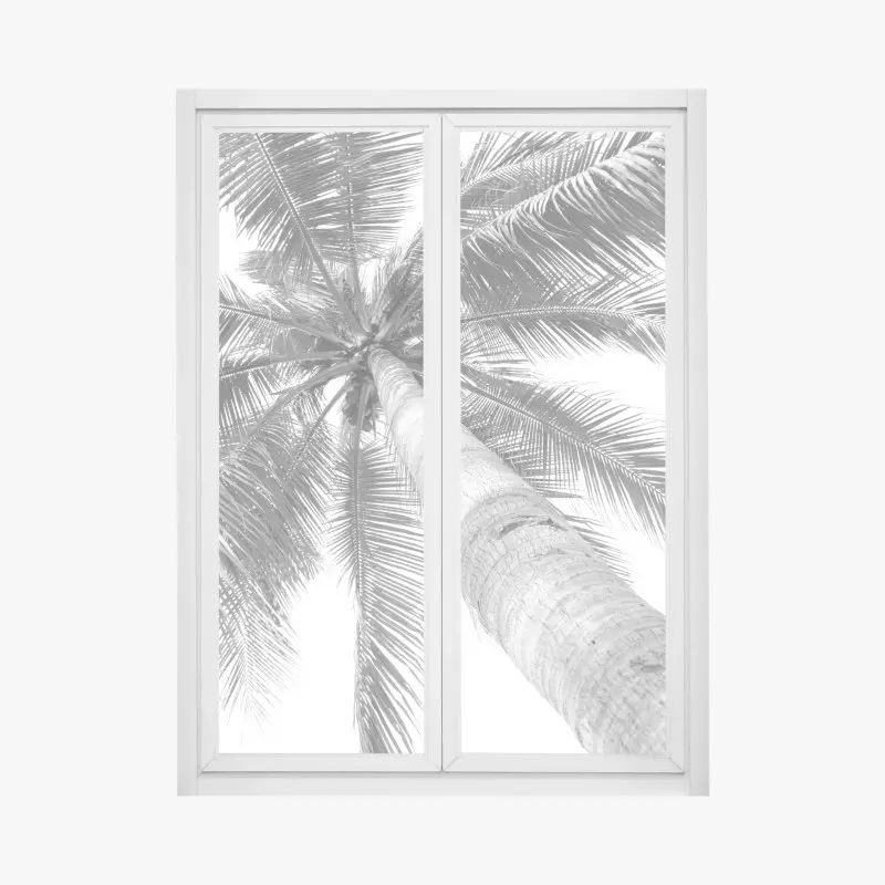 Fensteraufkleber monochrome palme aus der froschperspektive