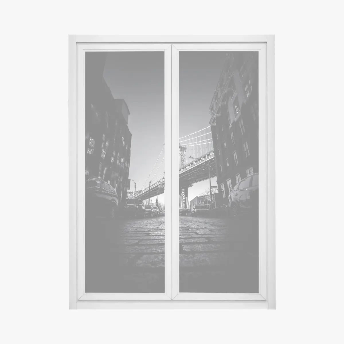 Fensteraufkleber Manhattan brücke perspektive über kopfsteinpflaster – Pixers®
