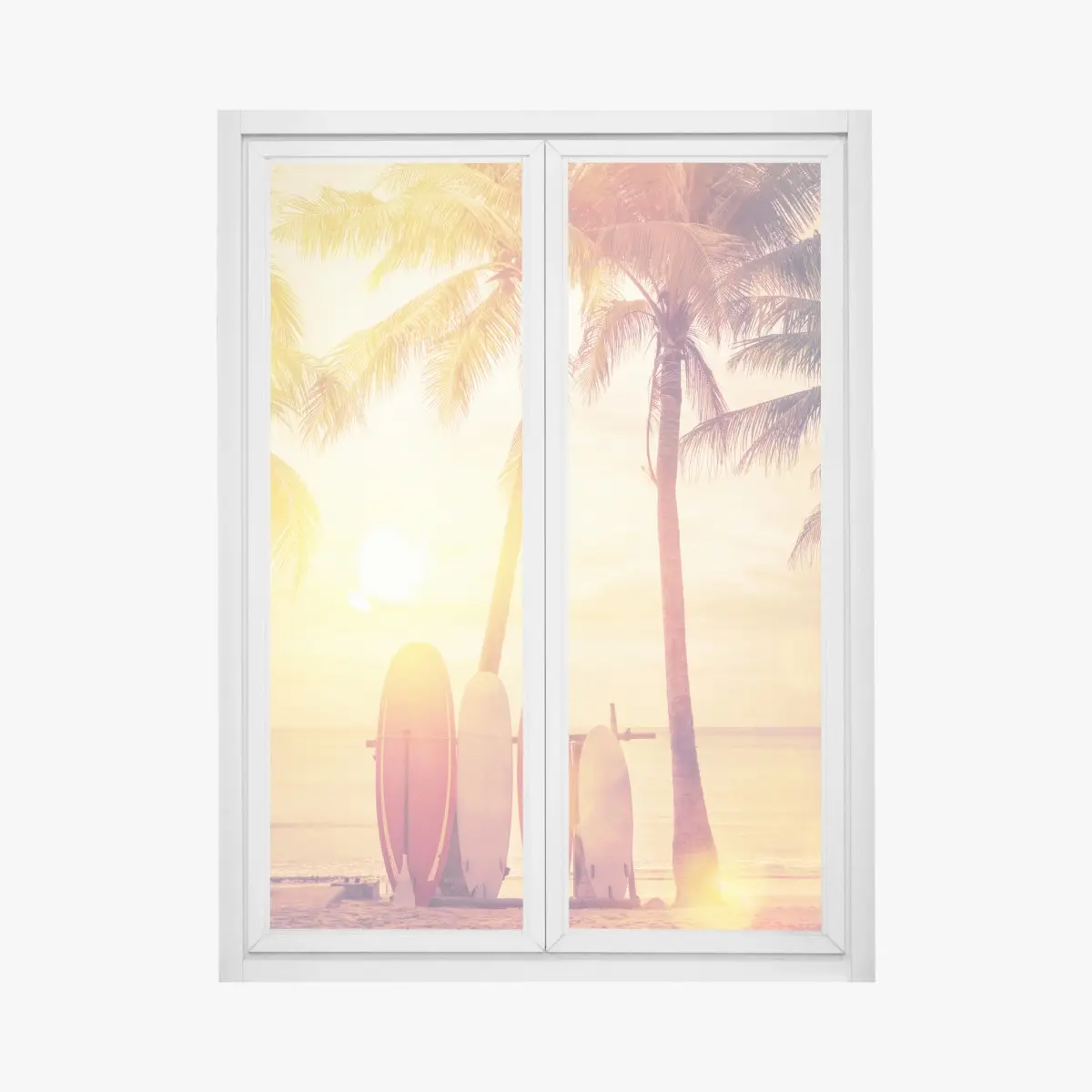 Fensteraufkleber tropischer sonnenuntergang mit surfboards – Pixers®