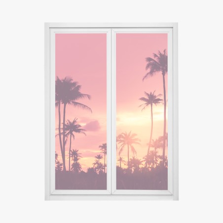 Fensteraufkleber rosa tropischer sonnenuntergang mit palmen – Pixers®