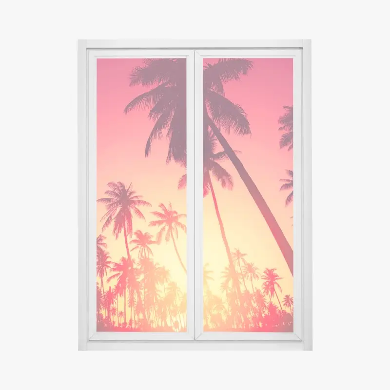 Fensteraufkleber tropischer sonnenuntergang mit palmen