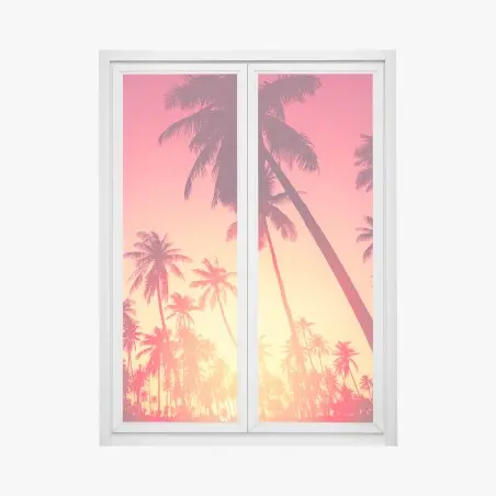 Fensteraufkleber tropischer sonnenuntergang mit palmen – Pixers®