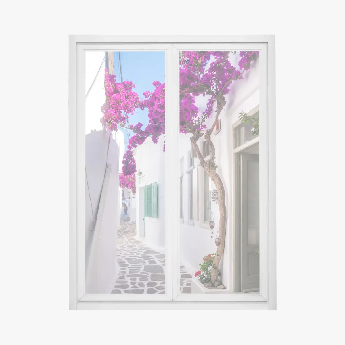 Fensteraufkleber sonnige mediterrane gasse mit bougainvillea – Pixers®