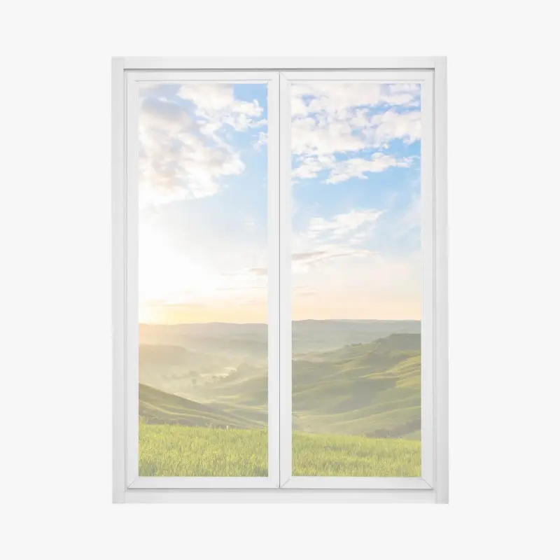Fensteraufkleber sonnenaufgang über nebligen hügeln