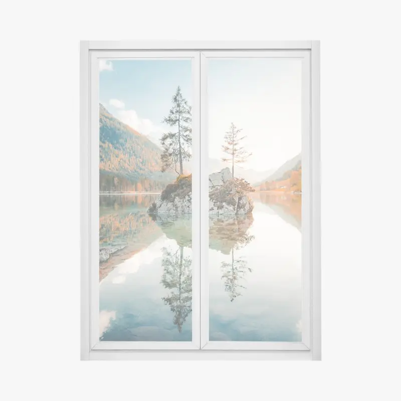 Fensteraufkleber sonnenbeleuchtete felsinsel am Hintersee