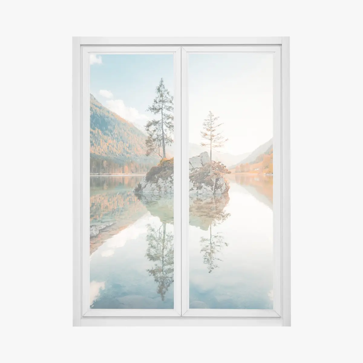 Fensteraufkleber sonnenbeleuchtete felsinsel am Hintersee – Pixers®