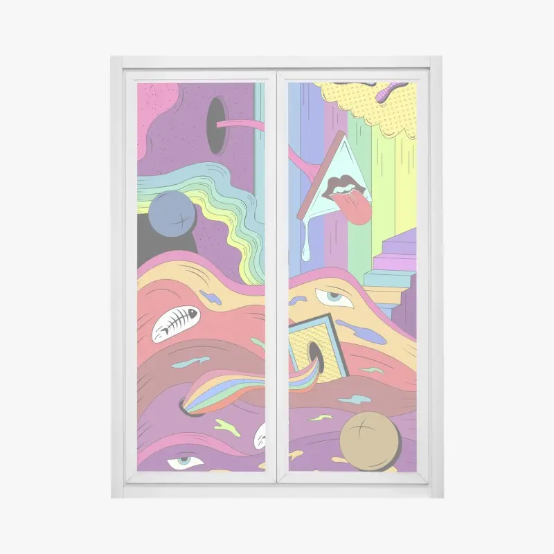 Fensteraufkleber psychedelische pop-art traumlandschaft