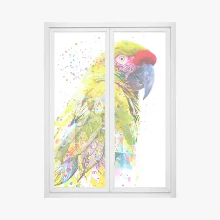 Fensteraufkleber lebhaftes aquarell-porträt eines papageis – Pixers®