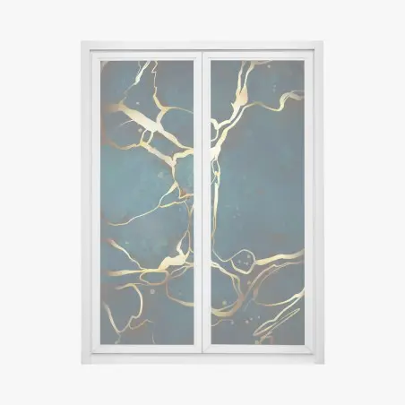 Fensteraufkleber türkis und gold abstrakt mit goldenen adern – Pixers®