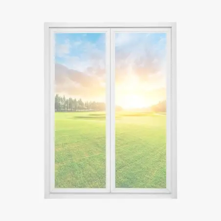 Fensteraufkleber sonnenbeschienene wiese und wald bei sonnenaufgang – Pixers®