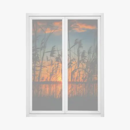 Fensteraufkleber sonnenuntergang am see mit schilf-silhouette – Pixers®