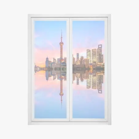 Fensteraufkleber Shanghai skyline bei sonnenaufgang – Pixers®