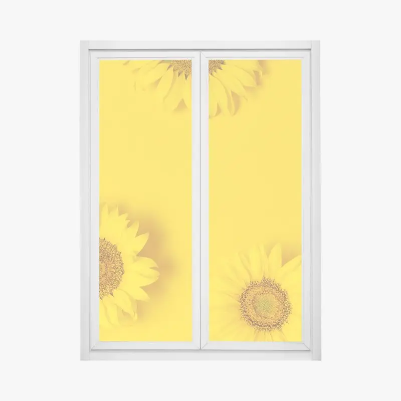Fensteraufkleber drei sonnenblumen auf gelbem hintergrund