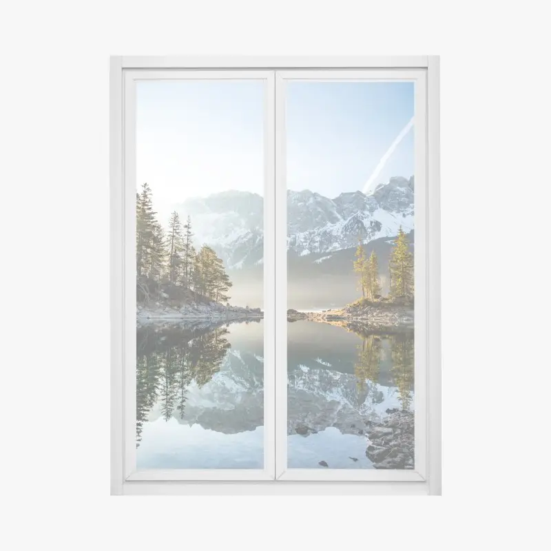 Fensteraufkleber bergsee spiegelung bei sonnenaufgang