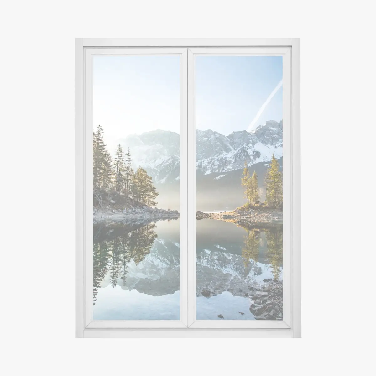 Fensteraufkleber bergsee spiegelung bei sonnenaufgang – Pixers®