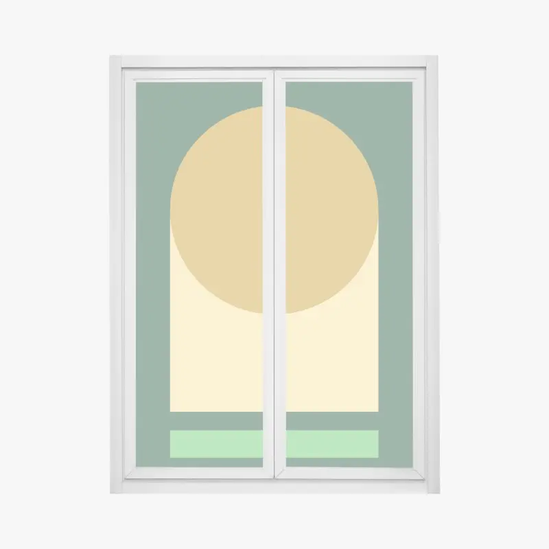 Fensteraufkleber goldene sonne über geometrischem block