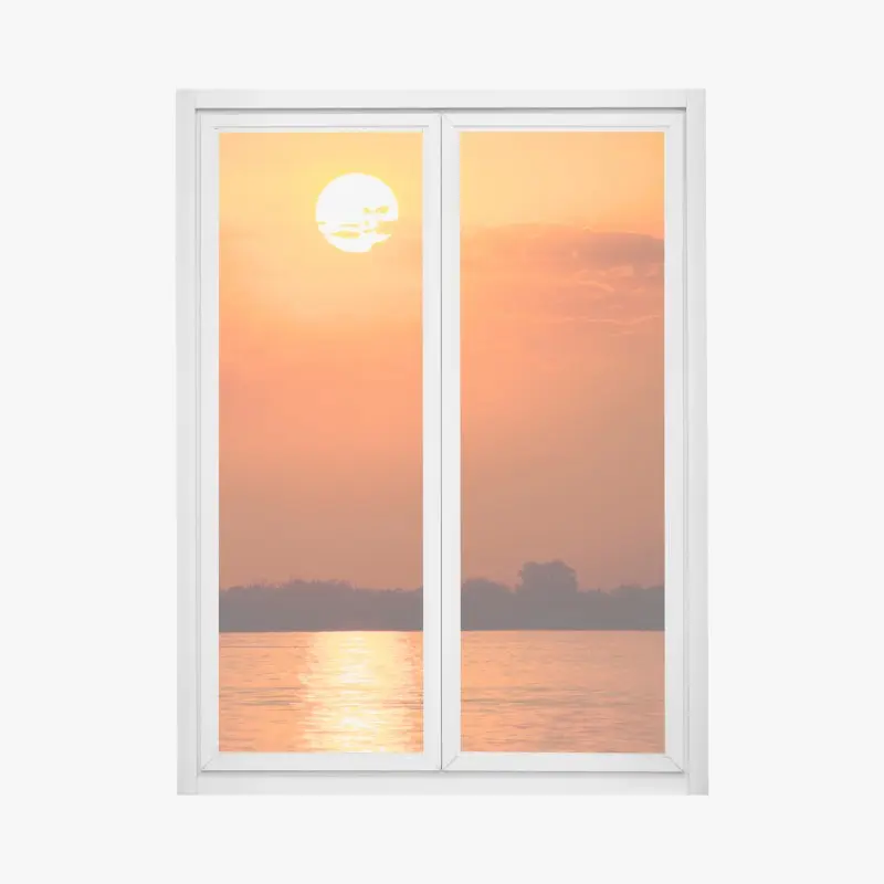 Fensteraufkleber goldener sonnenuntergang über ruhigem see