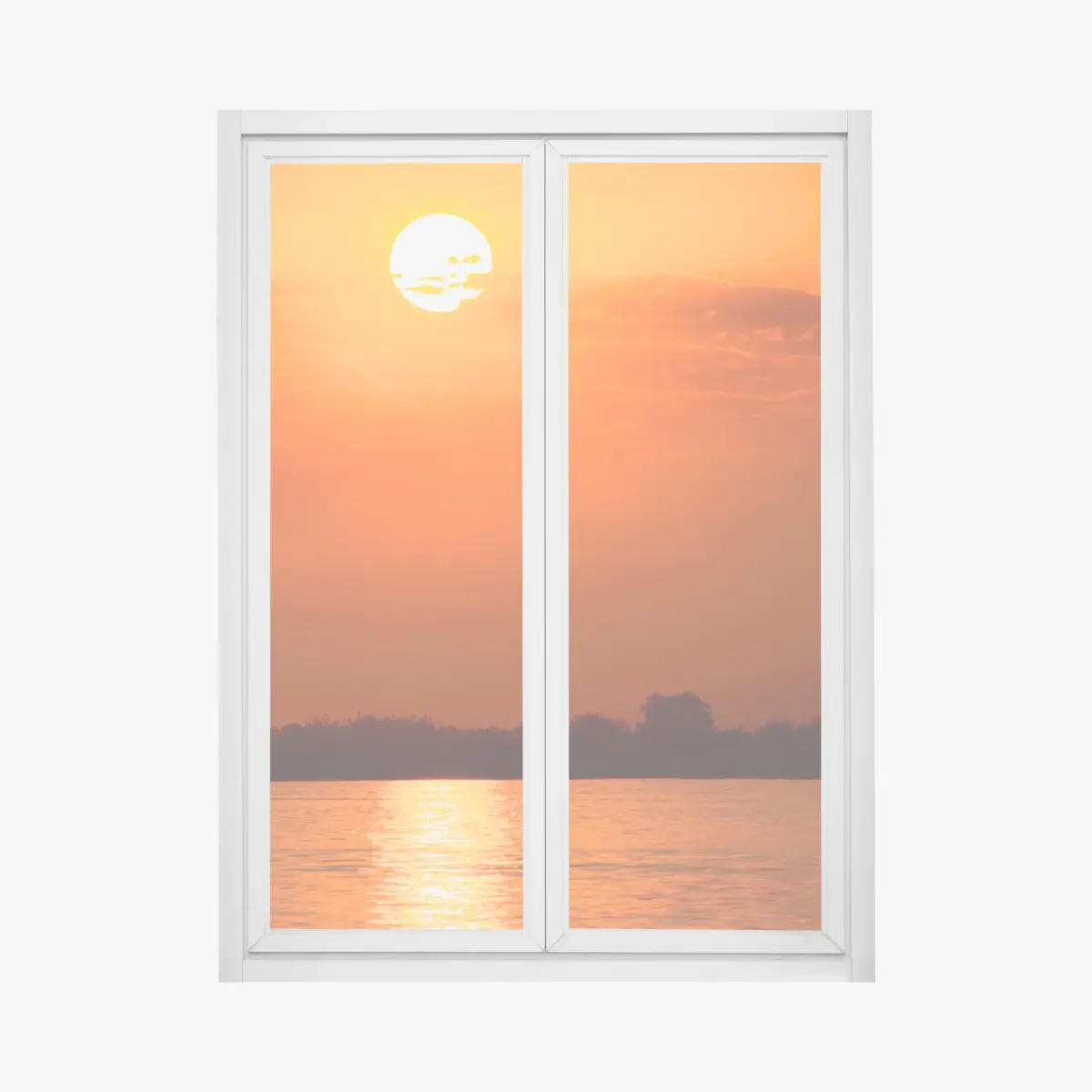 Fensteraufkleber goldener sonnenuntergang über ruhigem see – Pixers®