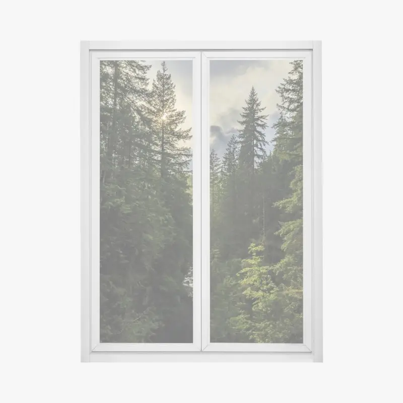 Fensteraufkleber nebliger immergrüner wald mit wasserfall