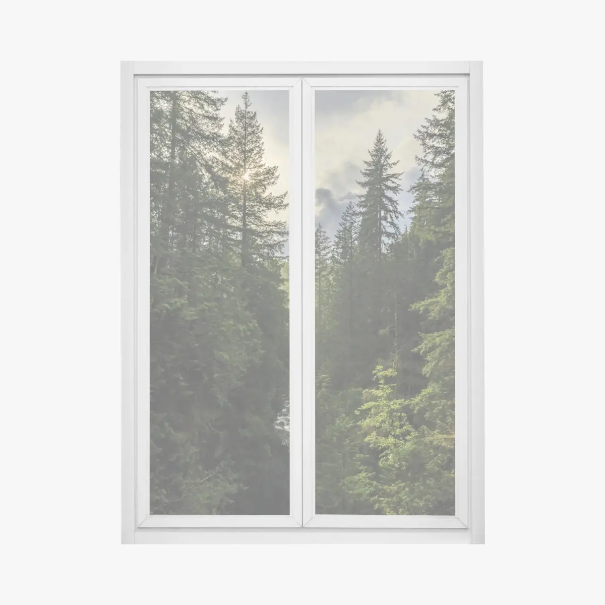 Fensteraufkleber nebliger immergrüner wald mit wasserfall – Pixers®