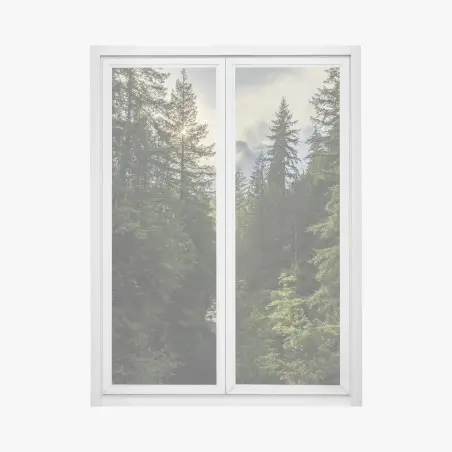 Fensteraufkleber nebliger immergrüner wald mit wasserfall – Pixers®