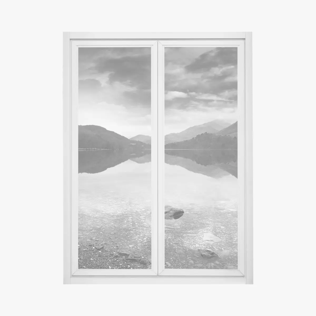Fensteraufkleber ruhiger bergsee mit spiegelung – Pixers®