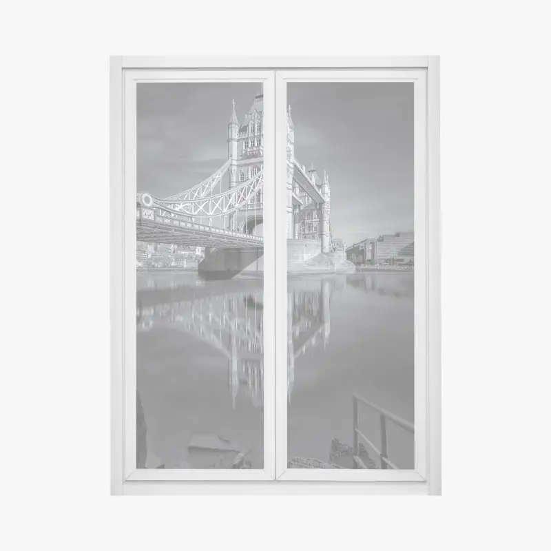 Fensteraufkleber Tower Bridge reflektiert in schwarzweiß