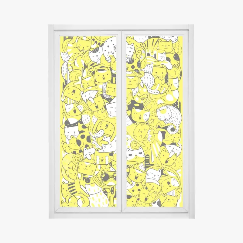 Fensteraufkleber verspielte gelbe katzen-collage