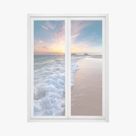 Fensteraufkleber ruhiger sonnenaufgang am meeresufer – Pixers®