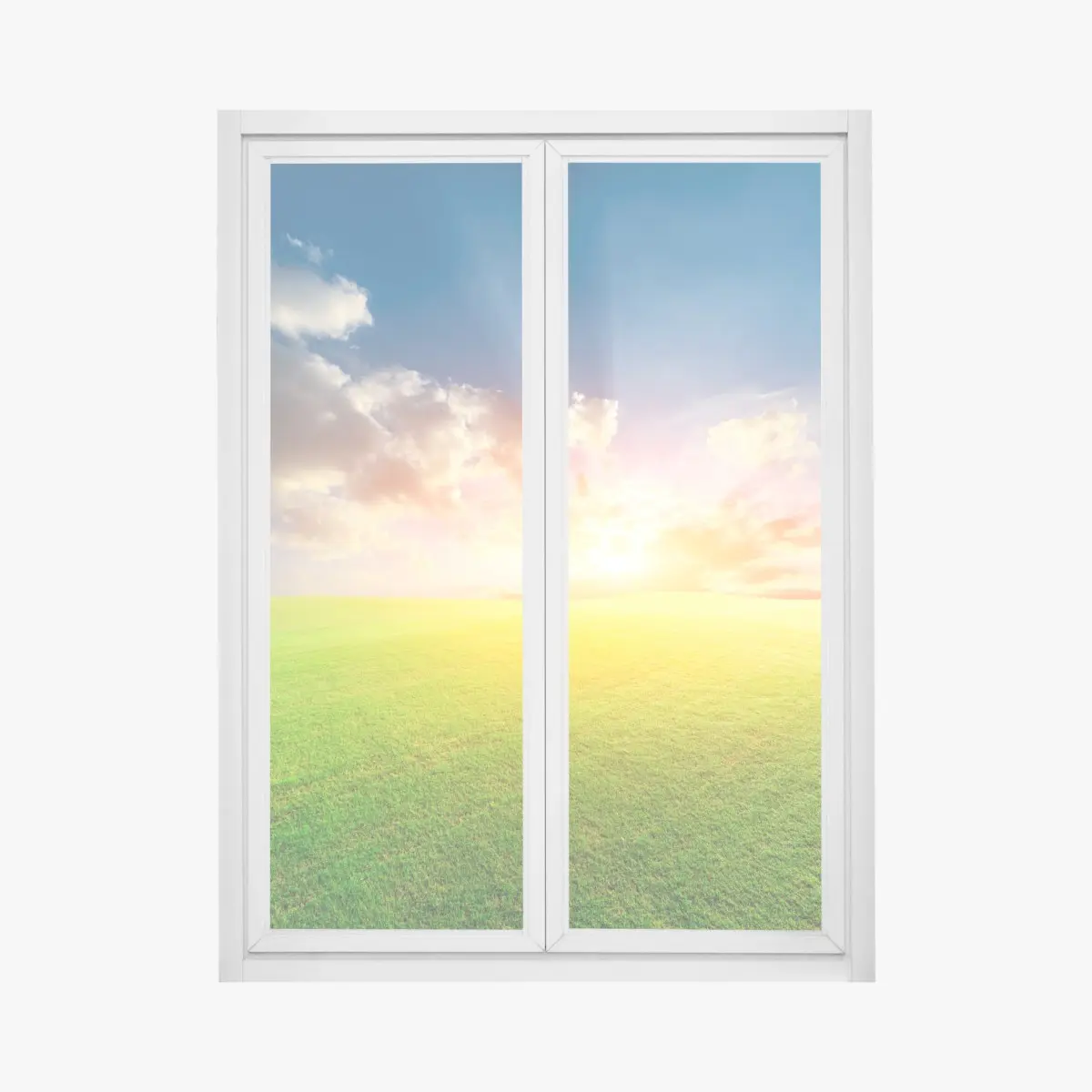 Fensteraufkleber sonnenbeschienene wiese bei sonnenuntergang – Pixers®