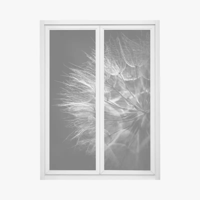 Fensteraufkleber zarter löwenzahn in monochrom