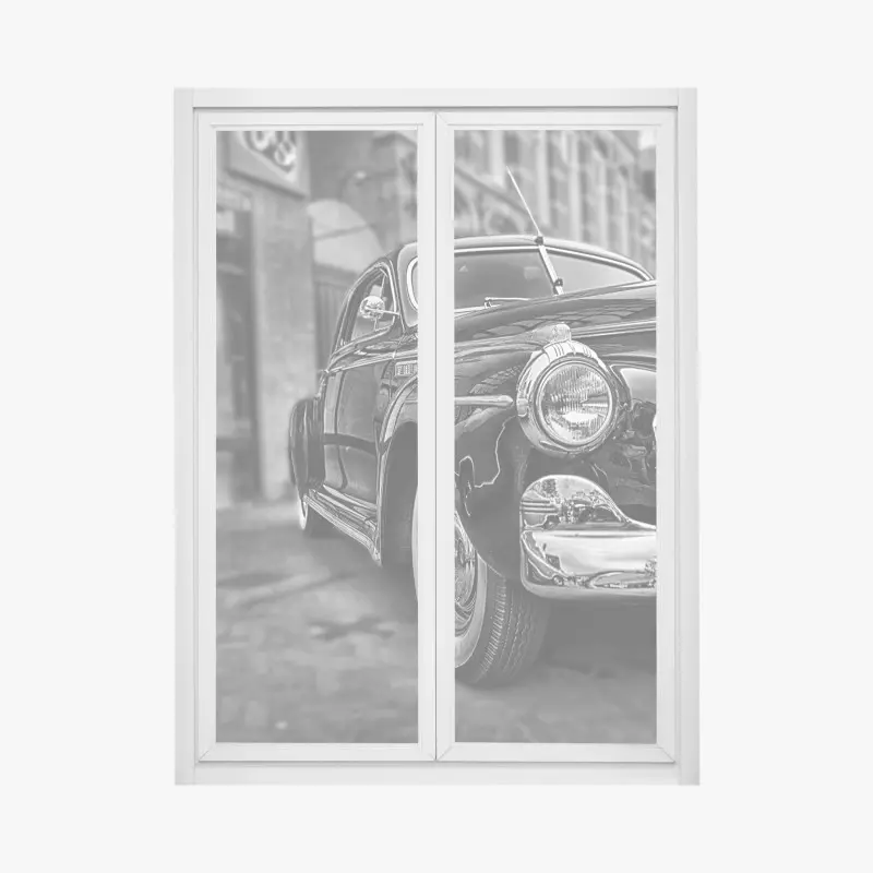 Fensteraufkleber vintage klassisches auto auf kopfsteinpflaster