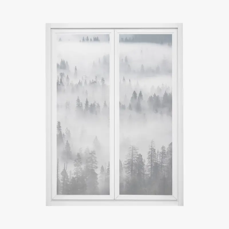 Fensteraufkleber nebeliger kiefernwald