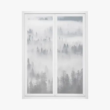 Fensteraufkleber nebeliger kiefernwald – Pixers®