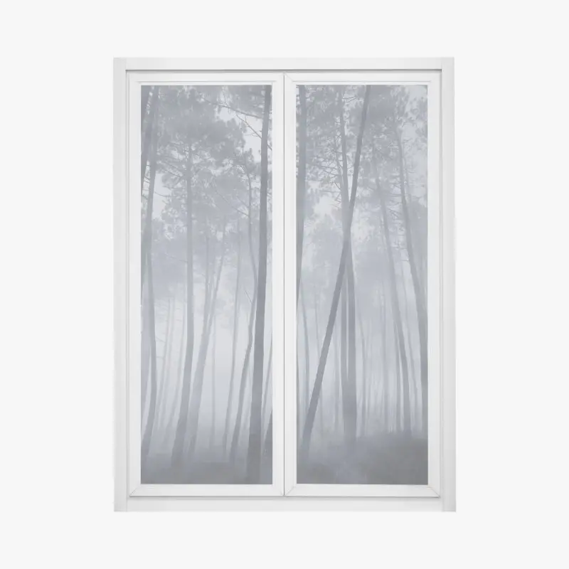 Fensteraufkleber nebliger kiefernwald bei nacht