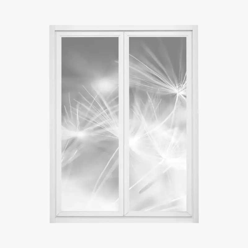 Fensteraufkleber zarte löwenzahnsamen in monochrom