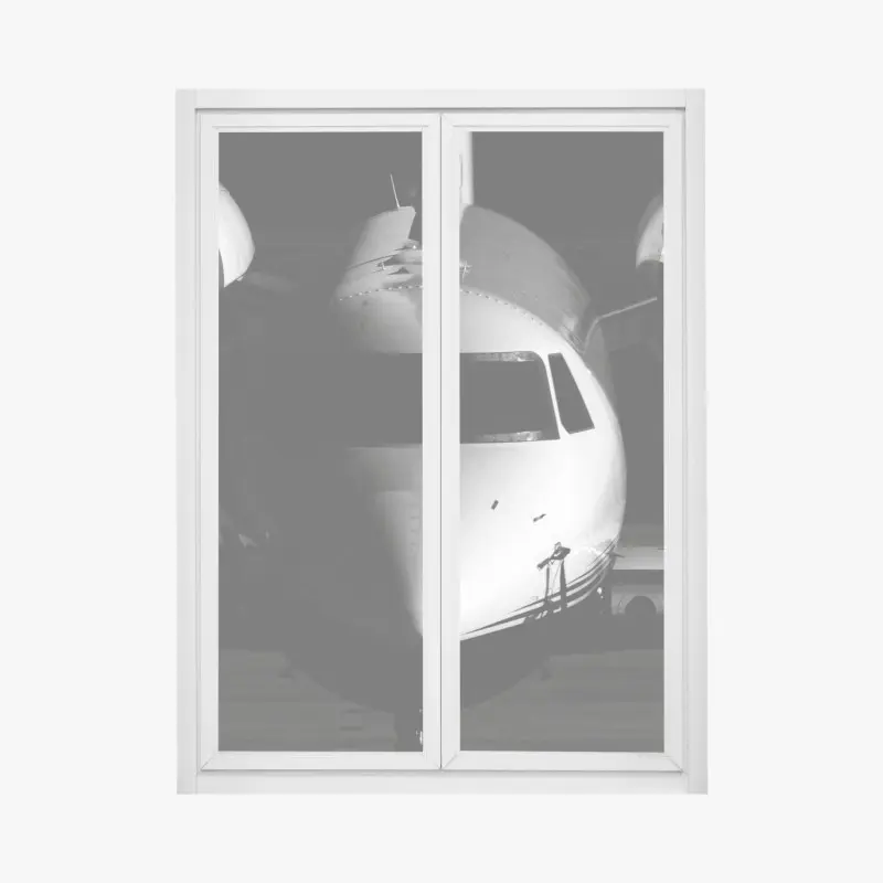 Fensteraufkleber monochrome frontalansicht eines privatjets