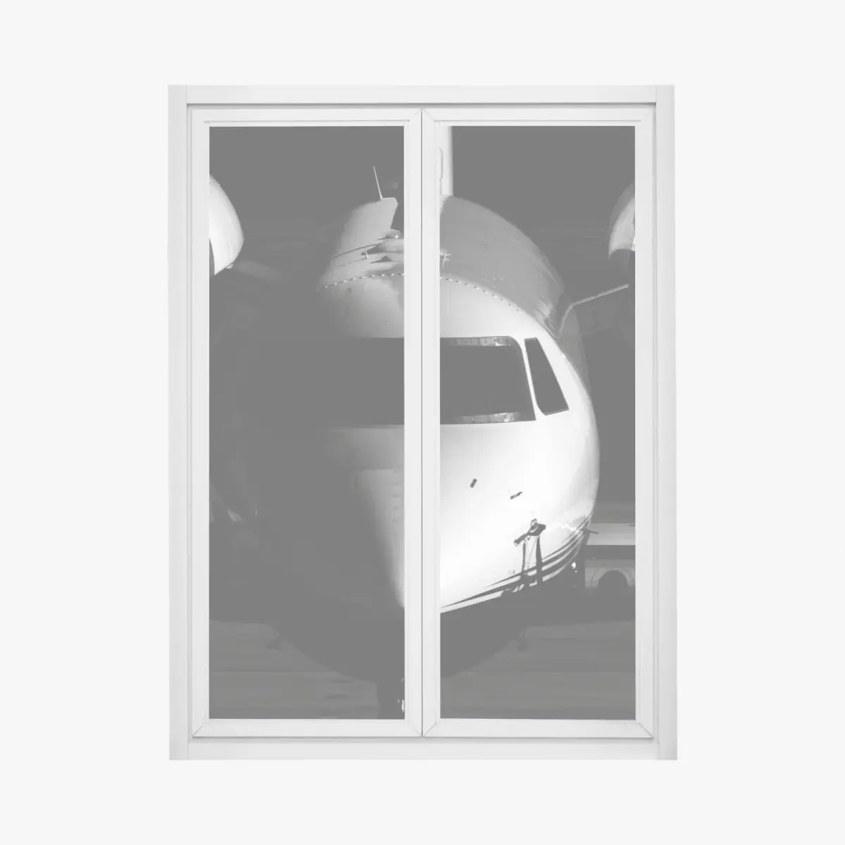 Fensteraufkleber monochrome frontalansicht eines privatjets – Pixers®