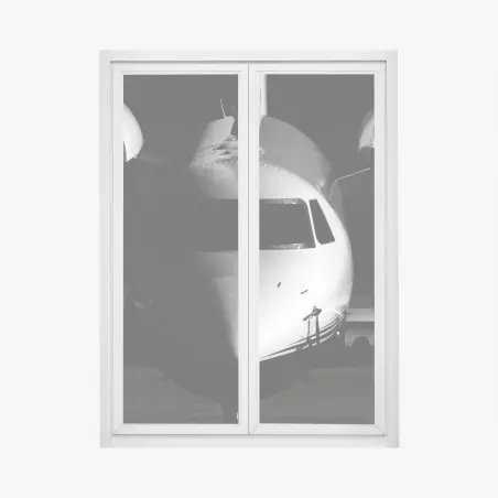 Fensteraufkleber monochrome frontalansicht eines privatjets – Pixers®