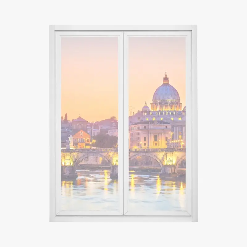 Fensteraufkleber sonnenuntergang über dem Petersdom und dem Tiber
