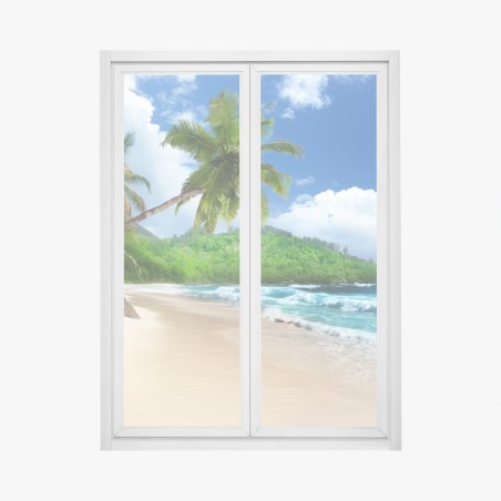 Fensteraufkleber ruhiger tropischer strand auf Mahe, Seychellen – Pixers®