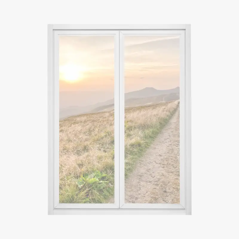 Fensteraufkleber wanderpfad bei sonnenuntergang in Bieszczady