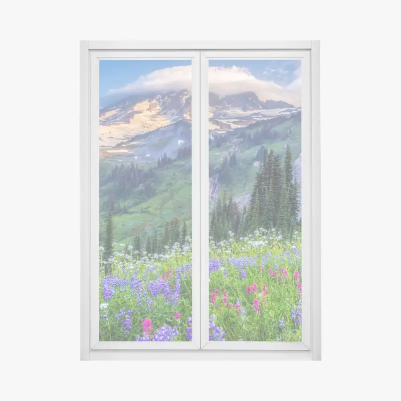 Fensteraufkleber alpine blumenwiese vor schneebedeckten bergen