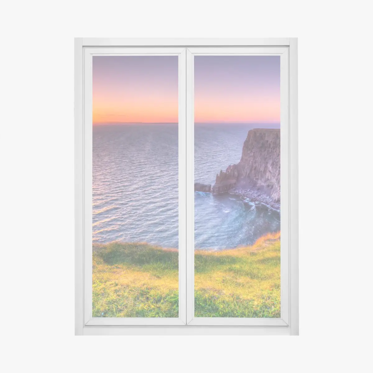 Fensteraufkleber sonnenuntergang über zerklüfteten küstenklippen – Pixers®