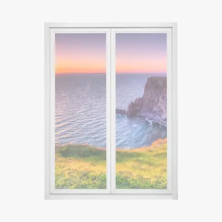 Fensteraufkleber sonnenuntergang über zerklüfteten küstenklippen – Pixers®