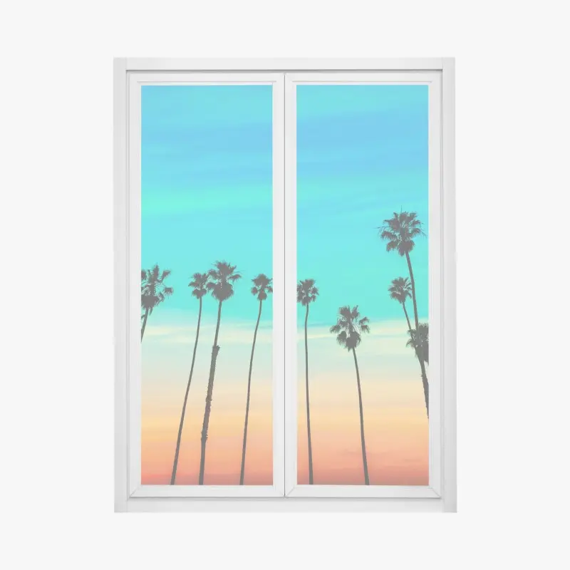 Fensteraufkleber palmen-silhouette bei sonnenuntergang in Kalifornien