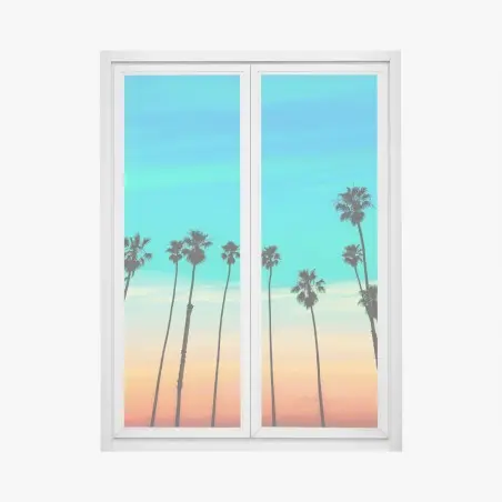 Fensteraufkleber palmen-silhouette bei sonnenuntergang in Kalifornien – Pixers®