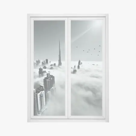 Fensteraufkleber neblige skyline von Dubai über den wolken – Pixers®
