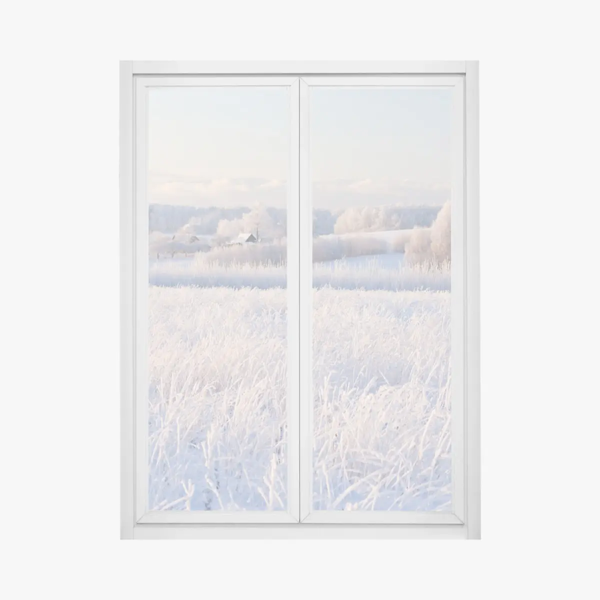 Fensteraufkleber wiese mit reif im morgenlicht – Pixers®